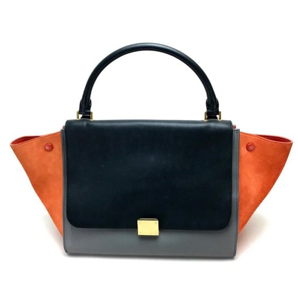 CELINE 2WAYHand Bag Trapeze Shoulder bag Gray x Black x Orange - Picture 1 of 12